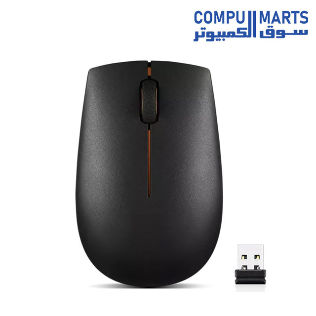 Lenovo 300 Wireless Compact Mouse wireless mouse with 2.4GHz wireless Nano USB connectivity, 1000 DPI optical sensor, ambidextrous ergonomic design, and lightweight 56g construction available in Egypt