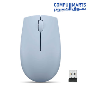 Portable Lenovo wireless mouse designed for everyday PC use with optical sensor technology, long button lifecycle, ergonomic contour shape, and Nano USB wireless receiver support