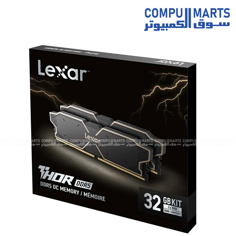 Lexar THOR OC DDR5 32GB 6000MHz CL38 Gaming Desktop Memory with Heat Spreader – Model LD5U16G60C38LG-RGD