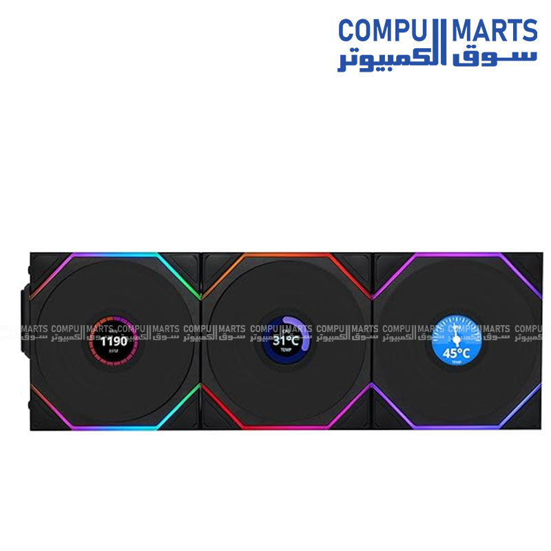 Lian Li UNI Fan TL 120 LCD Reverse Blade Wireless ARGB 3 Fans With 2.4 GHz Wireless Controller Fan Black model 12RTLLCD1W3B available in Egypt