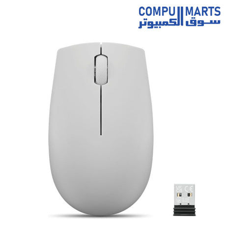 Lightweight 56g Lenovo 300 Wireless Compact Mouse offered in Black, Cloud Grey, Arctic Grey, and Frost Blue with reliable 2.4GHz wireless connectivity from Compumarts