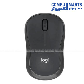 Logitech M240 Silent Bluetooth Mouse side profile showing its sculpted design and optical scroll wheel