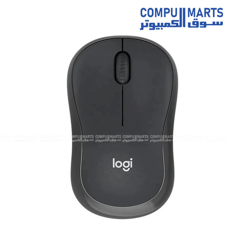 Logitech M240 Silent Bluetooth Mouse side profile showing its sculpted design and optical scroll wheel