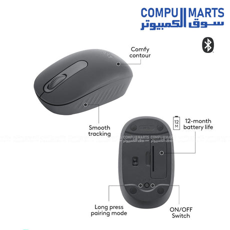 Logitech M196 Graphite Bluetooth mouse with 1000 DPI optical tracking