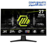 MSI MAG 274QF X24 27-inch WQHD Rapid IPS Gaming Monitor – 240Hz Refresh Rate, 0.5ms Response Time, HDR Ready, AMD FreeSync Premium, Console Mode – Egypt