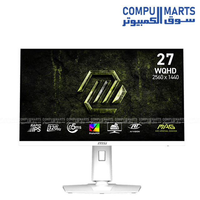 MSI MAG 274QRFW X32 White Gaming Monitor 27-inch 2K 320Hz Rapid IPS Display with Ergonomic Stand