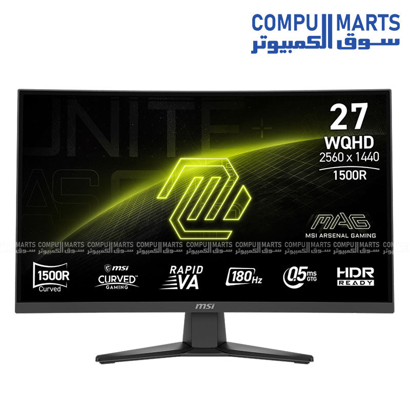 MSI MAG 275CQF E18 27-inch WQHD 180Hz curved gaming monitor with 0.5ms response time and HDR Ready support