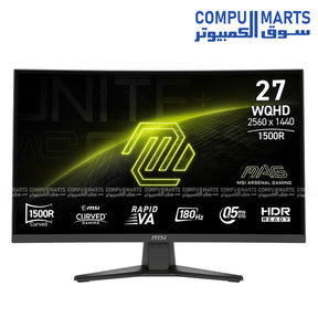MSI MAG 275CQF E18 27-inch WQHD 180Hz curved gaming monitor with 0.5ms response time and HDR Ready support