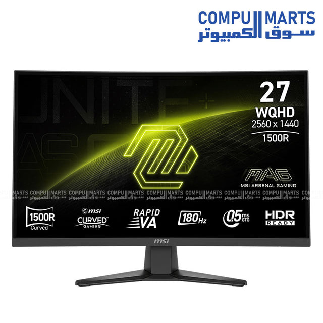 MSI MAG 275CQF E18 27-inch WQHD 180Hz curved gaming monitor with 0.5ms response time and HDR Ready support