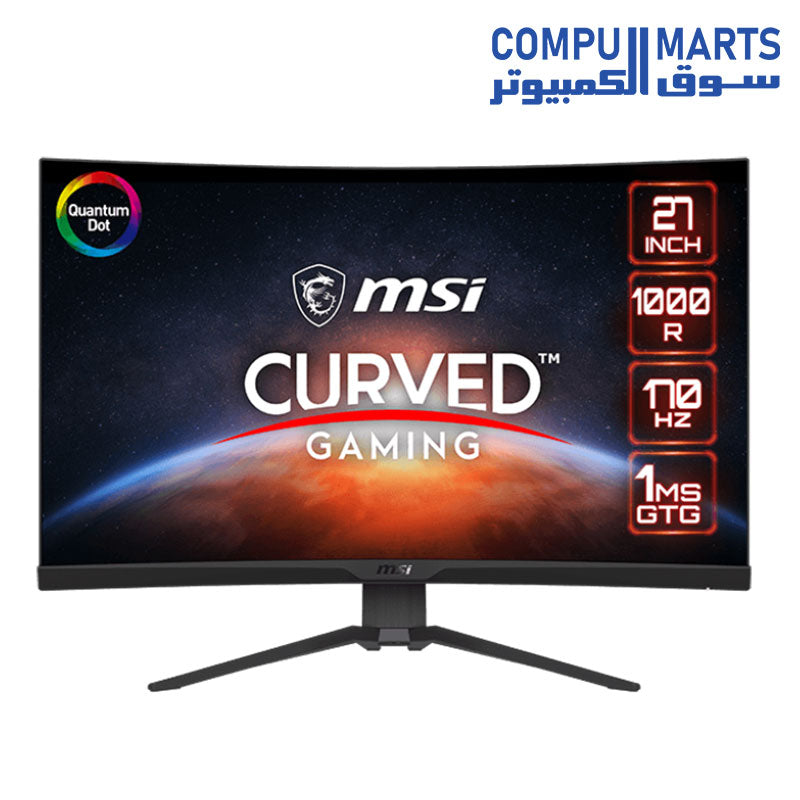 MSI MAG 275CQRF QD 27 Inch WQHD 170Hz Rapid VA Curved Gaming Monitor with 1ms GTG AMD FreeSync Premium USB Type-C HDR Ready