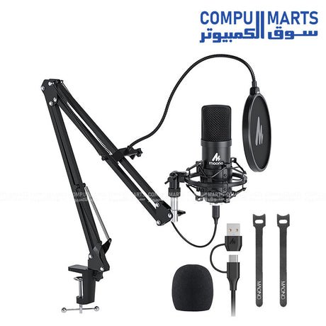 MAONO AU A04 USB Condenser Microphone featuring a high-sensitivity condenser capsule for podcasting, streaming, gaming, voice recording, online meetings, and content creation in Egypt