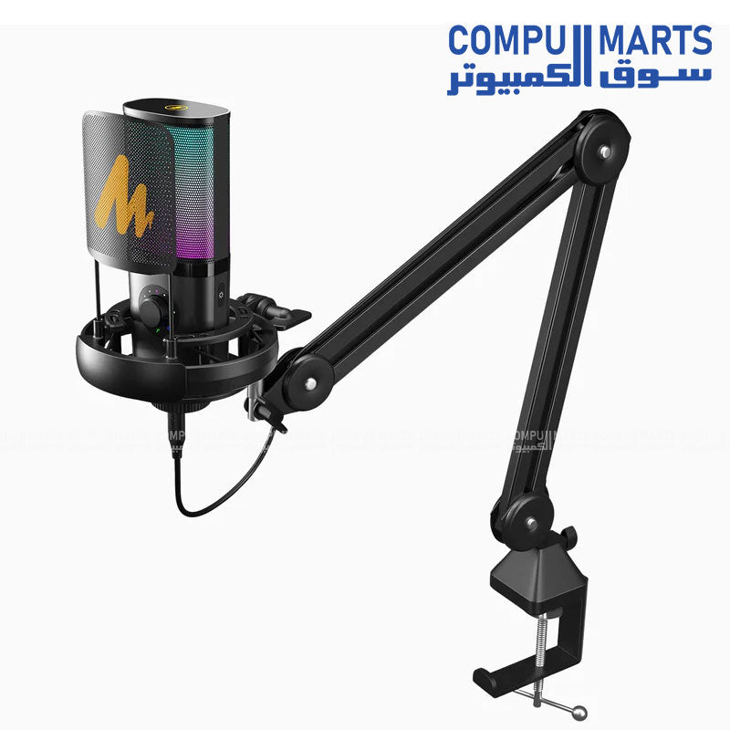 MAONO PM450S Condenser Microphone with USB and USB Type-C connectivity, unidirectional polar pattern, and real-time monitoring controls
