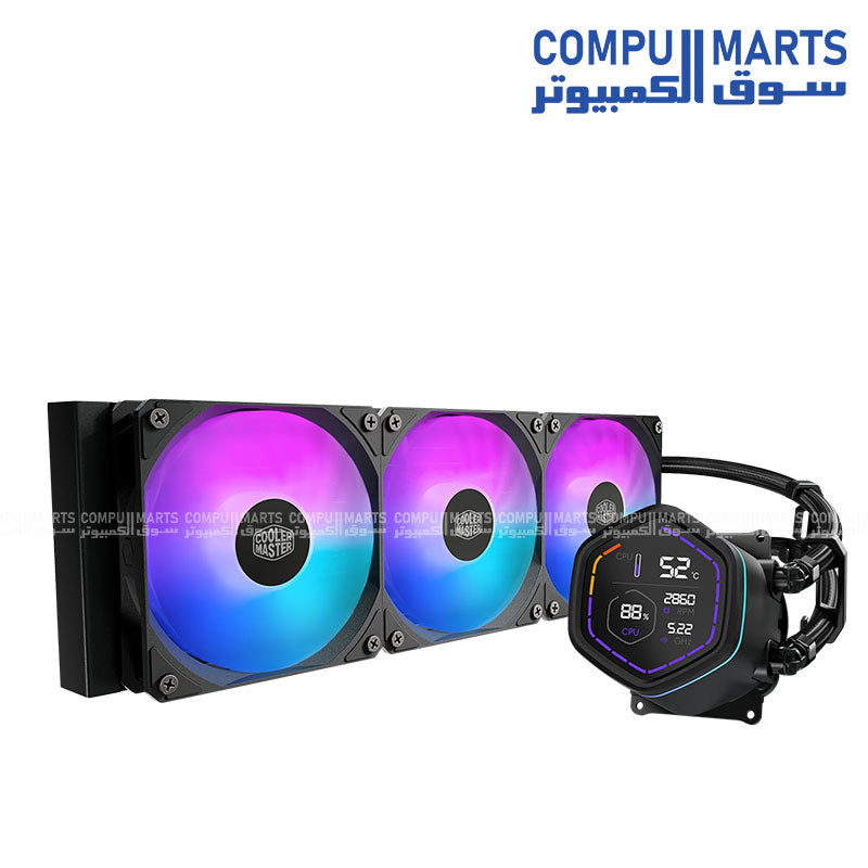 Cooler Master MasterLiquid Core NEX Digital 360 Black AIO Liquid Cooler with 360mm Aluminum Radiator LED Digital Display ARGB Pump 3200 RPM 3x 120mm ARGB Fans Intel LGA 1851 AMD AM5 Support - Black