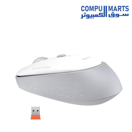 Close-up of MEETION 2.4GHz wireless mouse showing USB receiver interface and compact dimensions[cite: 1]