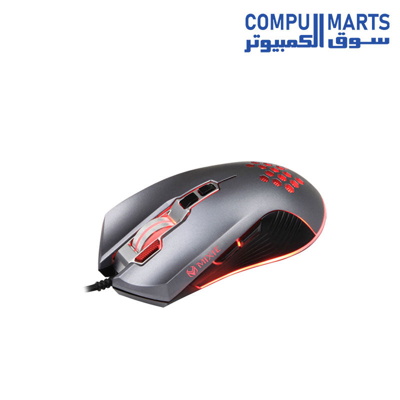 فأرة ألعاب MIXIE M10 USB، بصرية، 8D، RGB، رمادية