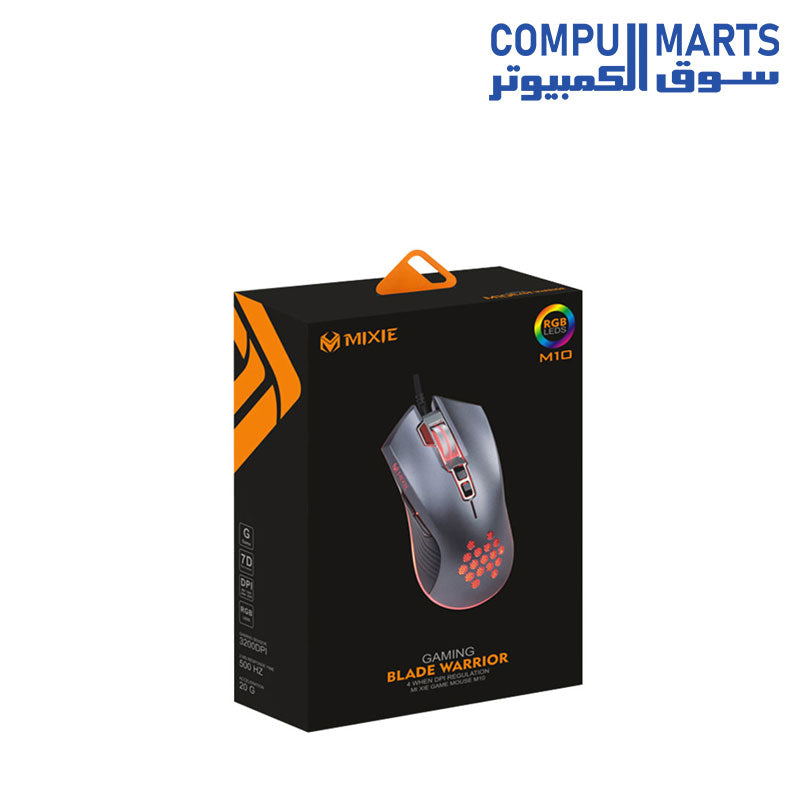 فأرة ألعاب MIXIE M10 USB، بصرية، 8D، RGB، رمادية