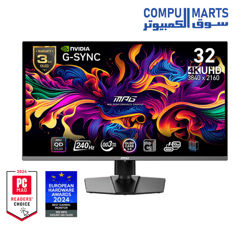 MSI MPG 321URX QD-OLED 31.5 Inch 4K UHD Gaming Monitor 240Hz 0.03ms DisplayHDR True Black 400 90W USB Type-C HDMI 2.1 DisplayPort 1.4a