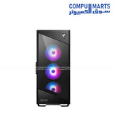 “MSI MPG Velox 100R mid-tower gaming PC case with tempered glass side panel, four 120mm ARGB fans, mesh front panel for optimized airflow, and liquid cooling support up to 360mm radiator