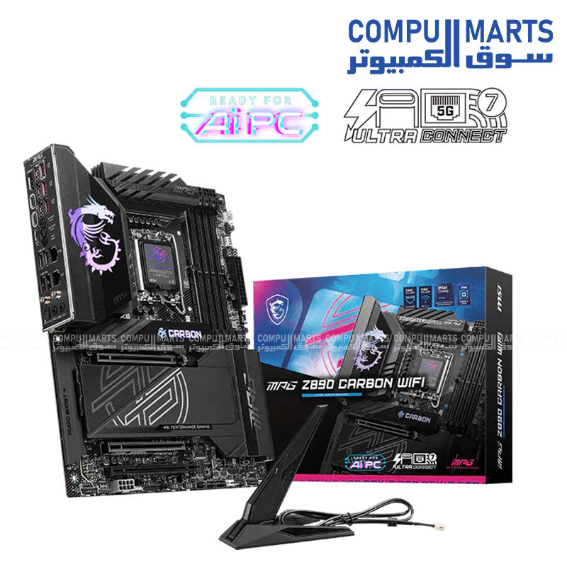 MSI MPG Z890 CARBON WIFI Motherboard – Intel Z890, LGA 1851, DDR5, PCIe 5.0, WiFi 7, Dual LAN