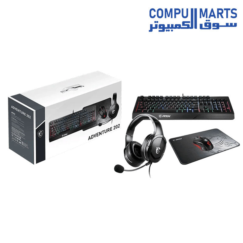 MSI ADVENTURE 202 GAMING COMBO ( VIGOR GK20 Keyboard + GM08 Gaming Mouse + GH20 Headphones +AGILITY GD21 Pad)