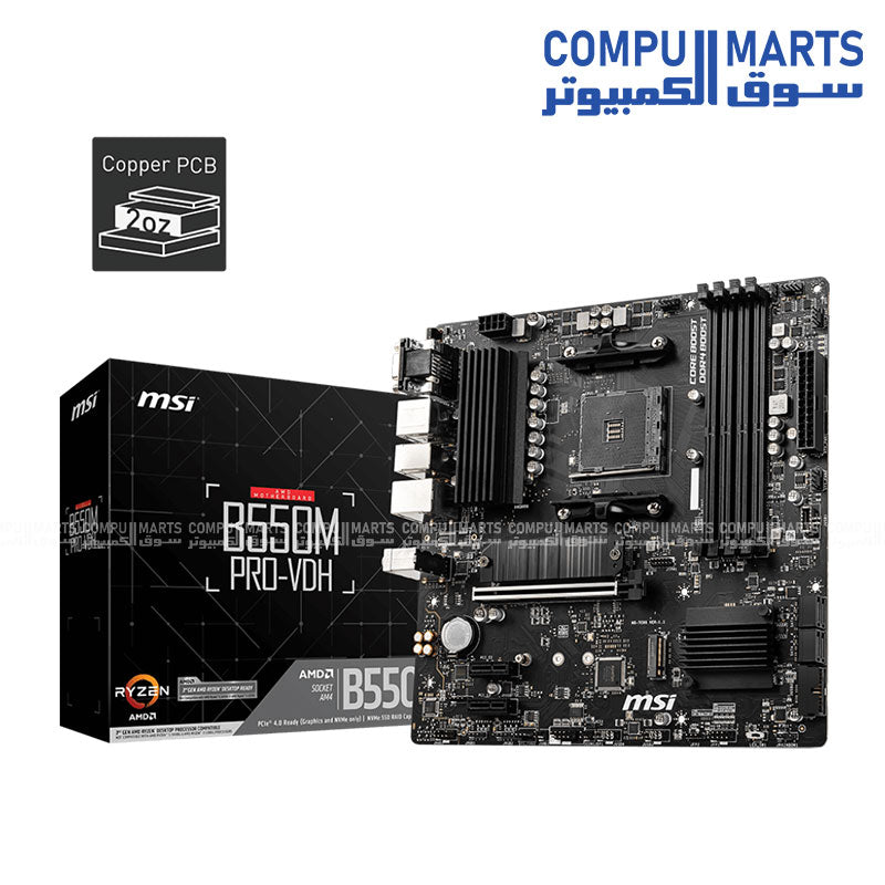 MSI B550M PRO-VDH Motherboard – AM4 – DDR4 – PCIe 4.0 – M.2 – USB 3.2 – HDMI – Micro ATX