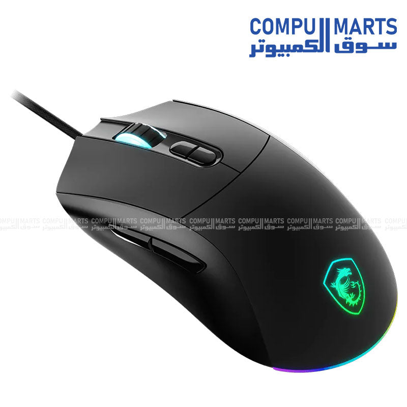 MSI gaming mouse with 800 / 1200 / 1600 / 2400 / 4800 / 12800 DPI