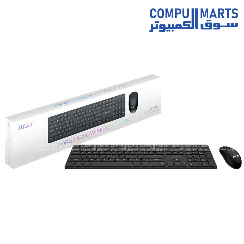 MSI FORGE K200 Wireless Combo with Scissor keyboard and Optical mouse sensor at 1000 / 1200 / 1600 DPI