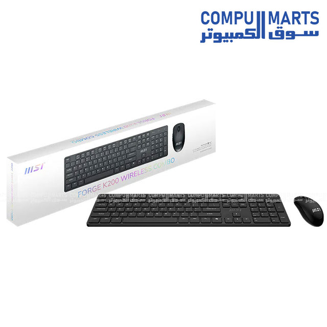 MSI FORGE K200 Wireless Combo with Scissor keyboard and Optical mouse sensor at 1000 / 1200 / 1600 DPI