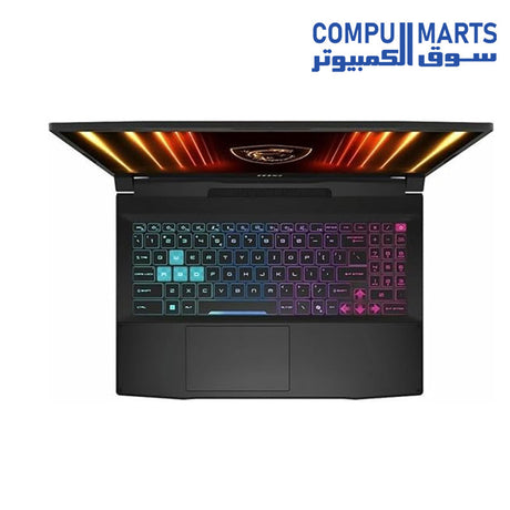 Close-up of the 4-Zone RGB Gaming Keyboard with Copilot Key on MSI Katana 15 HX B14WGK