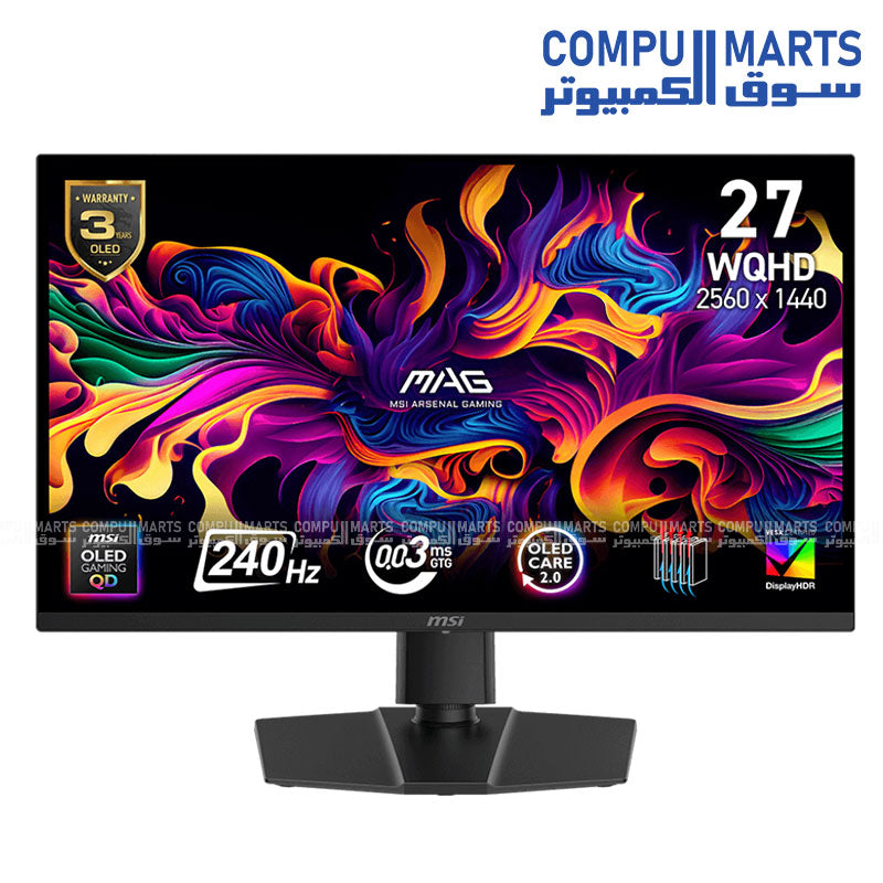 MSI MAG 273QP QD-OLED X24 – Gaming Monitor – MSI – 27 inch WQHD 240Hz OLED HDR True Black 400 Adaptive-Sync
