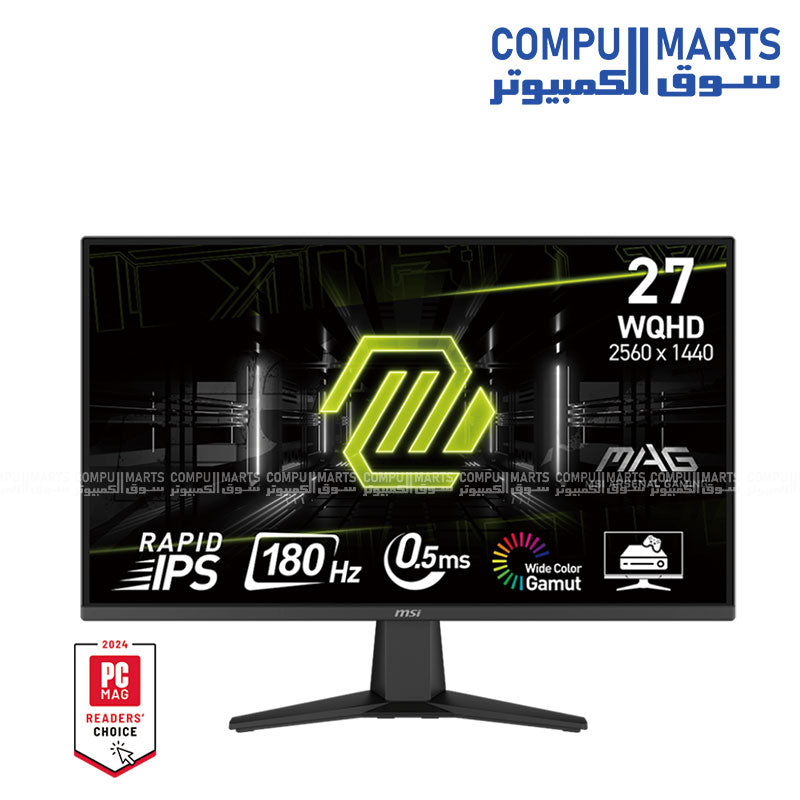 MSI MAG 275QF 27" WQHD 180Hz Rapid IPS Gaming Monitor – 0.5ms GTG, Adaptive-Sync, HDR Ready, 1.07B Colors, Anti-Glare, Flat Display.