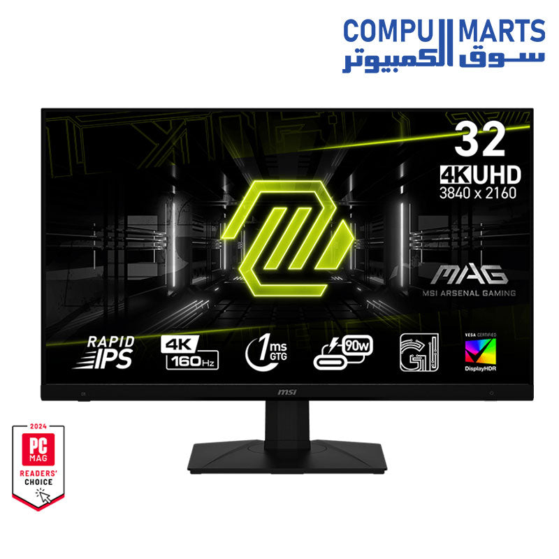 MSI MAG 322UPF 4K Gaming Monitor, Rapid IPS 160Hz, 1ms GtG, 90w Type-C, DisplayHDR 400, Premium AMD FreeSync, with MSI Console mode