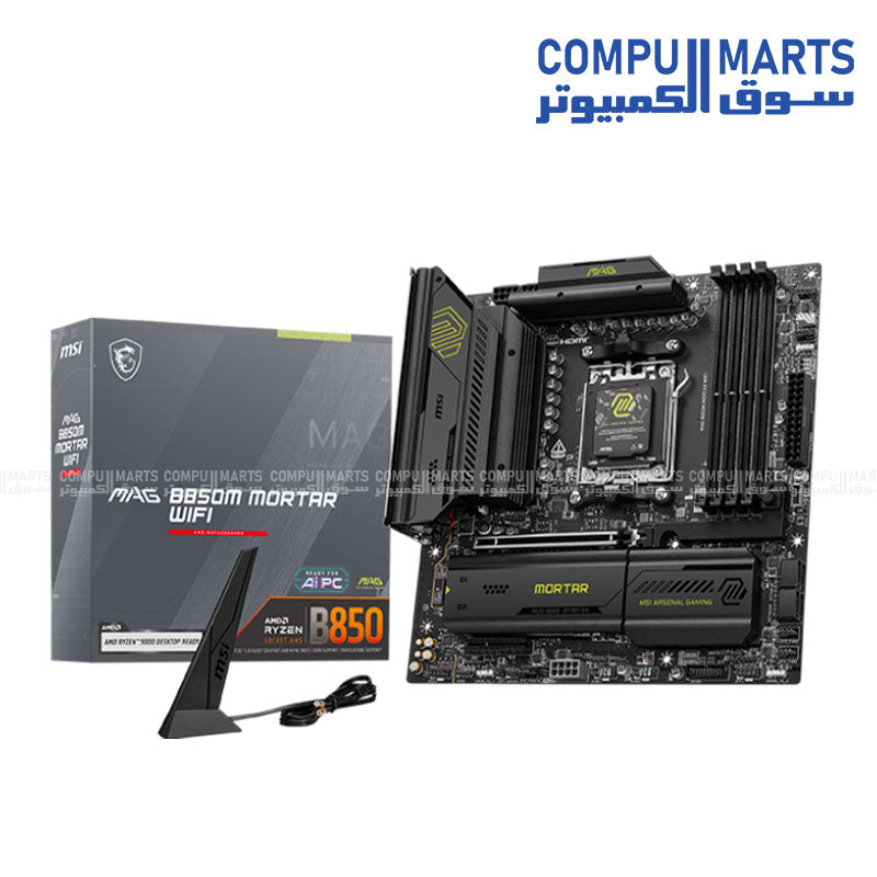 MSI MAG B850M MORTAR WIFI Motherboard with AMD B850 Chipset, AM5 Socket, DDR5 256GB, PCIe 5.0, Wi-Fi 7, Bluetooth 5.4, mATX