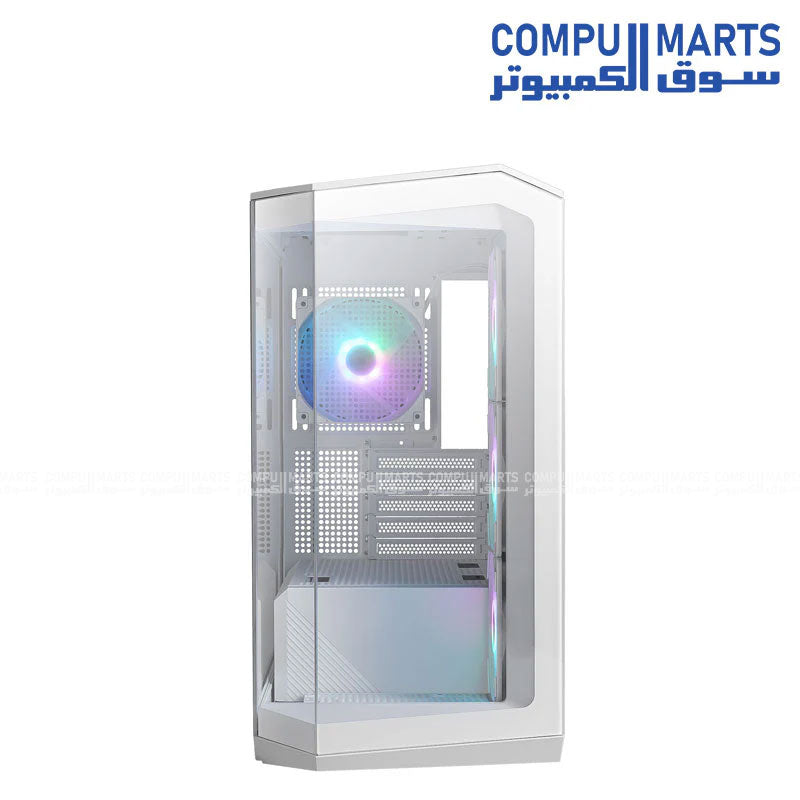 MAG PANO M100R PZ Micro-ATX tower case with back-connect motherboard support, reverse-blade ARGB fans, and GPU support stand for gaming PC builds in Egypt.