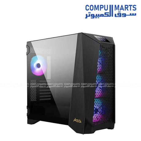 MSI MEG PROSPECT 700R mid-tower gaming PC case with tempered glass, E-ATX support, USB 3.2 Gen 2x2 Type-C, touch panel, and ARGB fans available in Egypt.