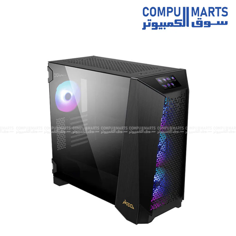 MEG PROSPECT 700R computer case supporting EATX, ATX, MATX, and ITX motherboards with multiple radiator mounting options for gaming PC builds in Egypt.