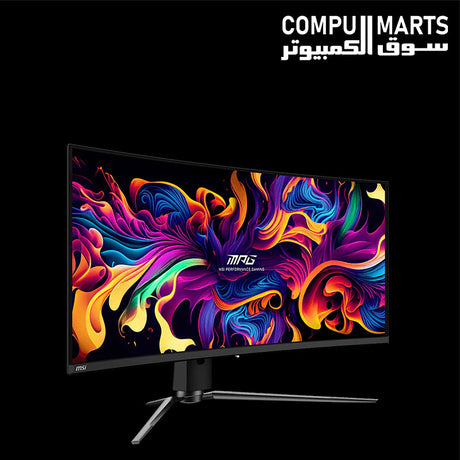 Ultrawide 21:9 gaming monitor featuring QD-OLED panel technology, 3440x1440 resolution, 1800R curvature, and G-Sync Compatible support for gaming setups in Egypt