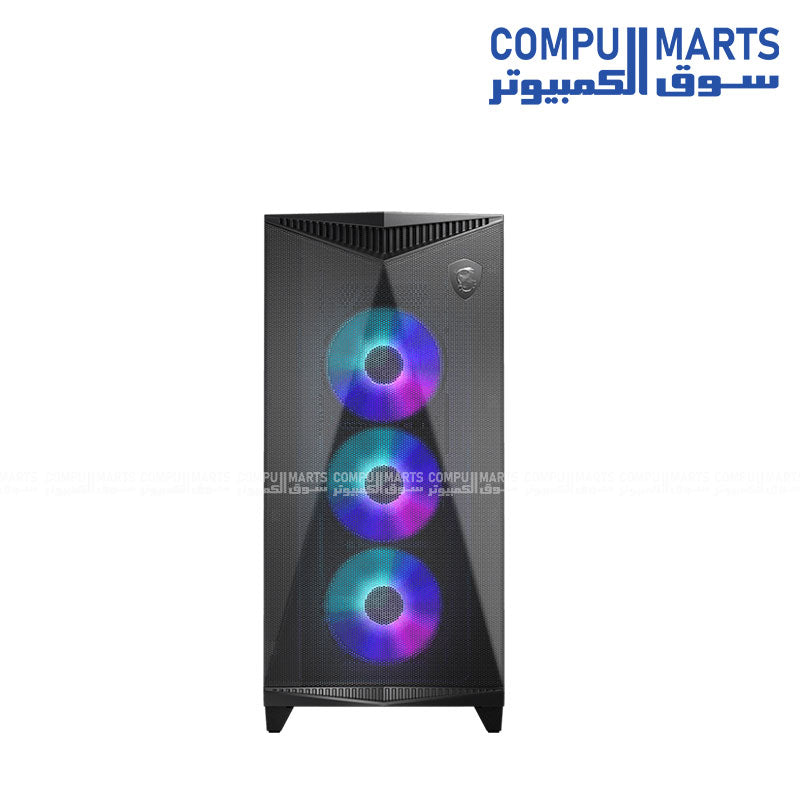 علبة ألعاب MSI MPG GUNGNIR 300R AIRFLOW متوسطة الحجم - أبيض وأسود - دعم E-ATX، مراوح ARGB PWM، تصميم تدفق هواء بانورامي