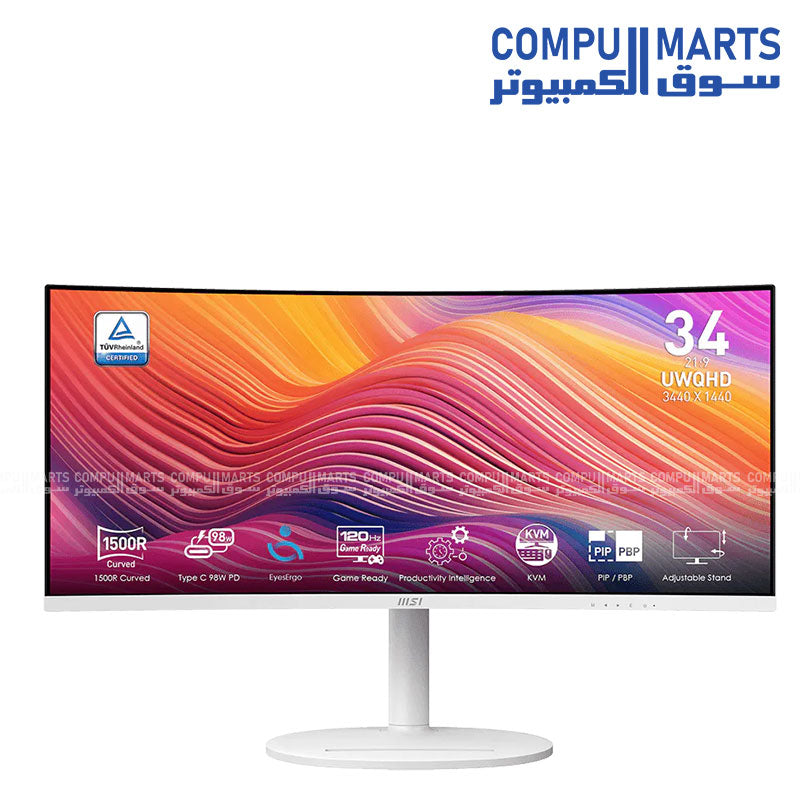 MSI Modern MD342CQPW 34 inch curved ultrawide monitor 3440x1440 120Hz USB C HDR FreeSync display