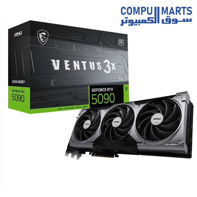 MSI NVIDIA GeForce RTX 5090 VENTUS 3X Overclocked Triple Fan 32GB GDDR7 PCIe 5.0 Graphics Card