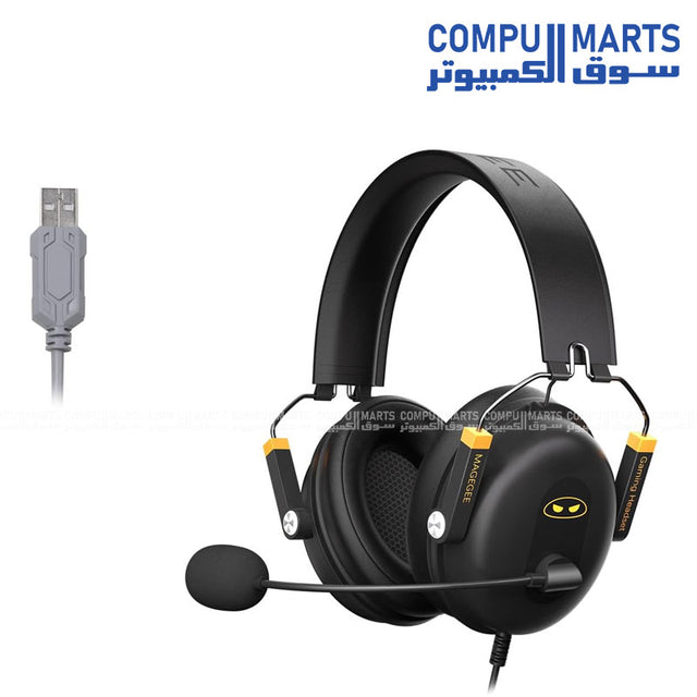 MageGee G-Pilot Wired Gaming Headset for PC PS4 PS5 Xbox with USB connectivity, smart mic mute control, and black yellow on-ear design available in Egypt