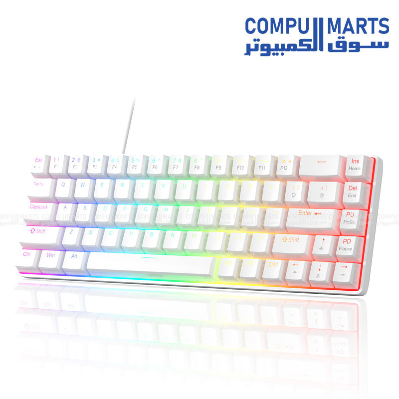 MageGee MK-Box White Pudding wired mechanical keyboard with 68 keys RGB lighting and detachable USB A-C cable available in Egypt