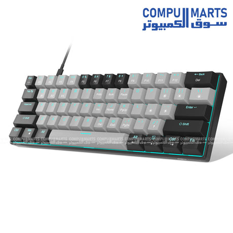 Compact STAR61 mechanical gaming keyboard with single color lighting and detachable USB A-C cable for desktop setups
