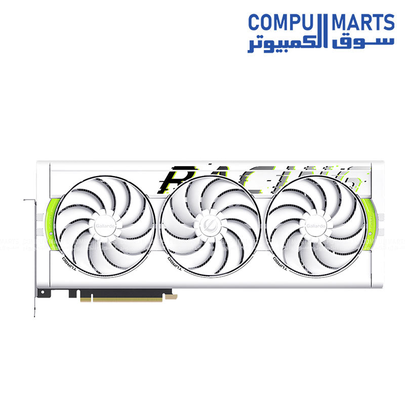 White Gallardo RTX 5080 OC graphics card featuring 16GB GDDR7 memory, VC heatsink with triple cooler, HDMI and DisplayPort connectivity for gaming GPU buyers in Egypt