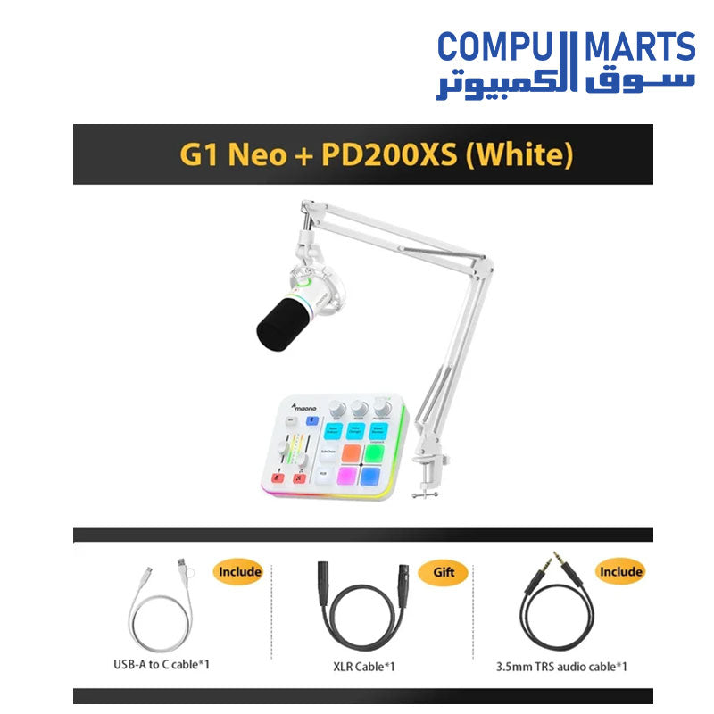 Maonocaster G1 NEO gaming and podcasting mixer in black and white finish[cite: 1]