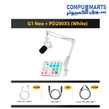Maonocaster G1 NEO gaming and podcasting mixer in black and white finish[cite: 1]