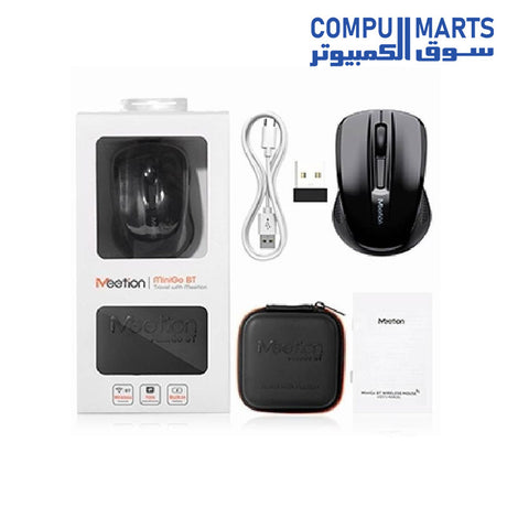 Top view of MeeTion MiniGo BT dual mode wireless mouse showing its compact 2.751.881.25 Inch dimensions[cite: 1]