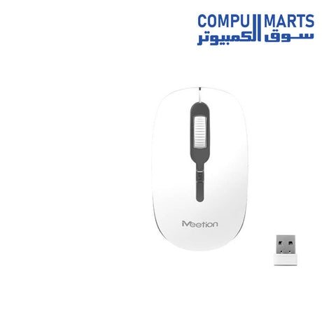 Close-up of MeeTion MiniGo BT mouse highlighting its 3 keys and opto-electronic operation mode[cite: 1]