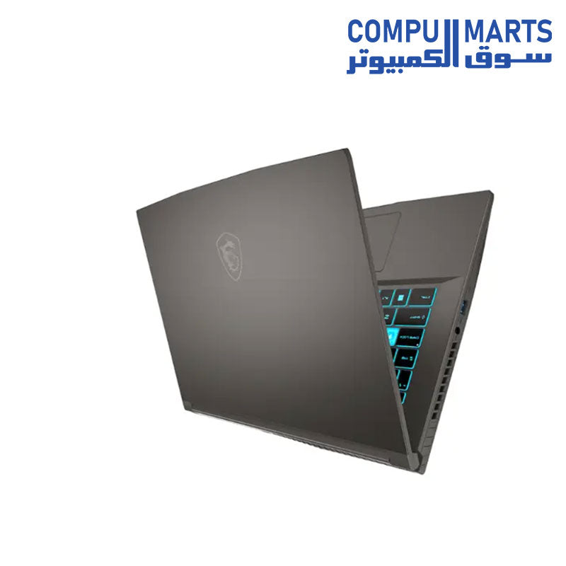 Side profile of MSI Thin 15 B13UC laptop highlighting ports and connections