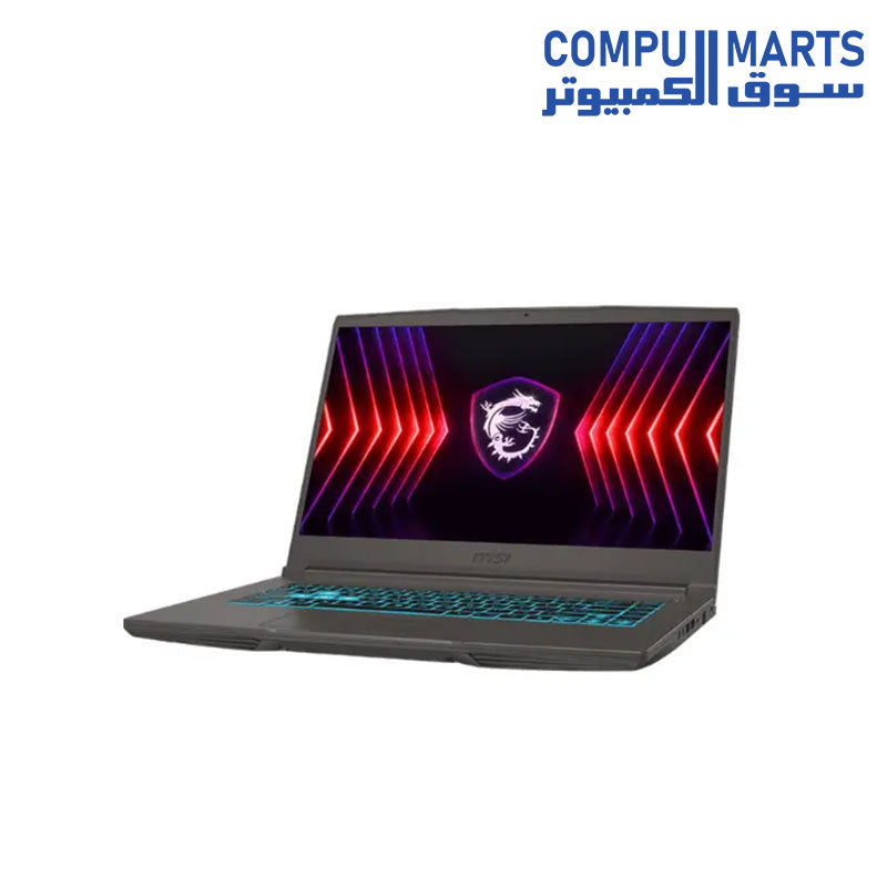 Top view of MSI Thin 15 B13UC gaming laptop featuring 16GB RAM and 512GB SSD